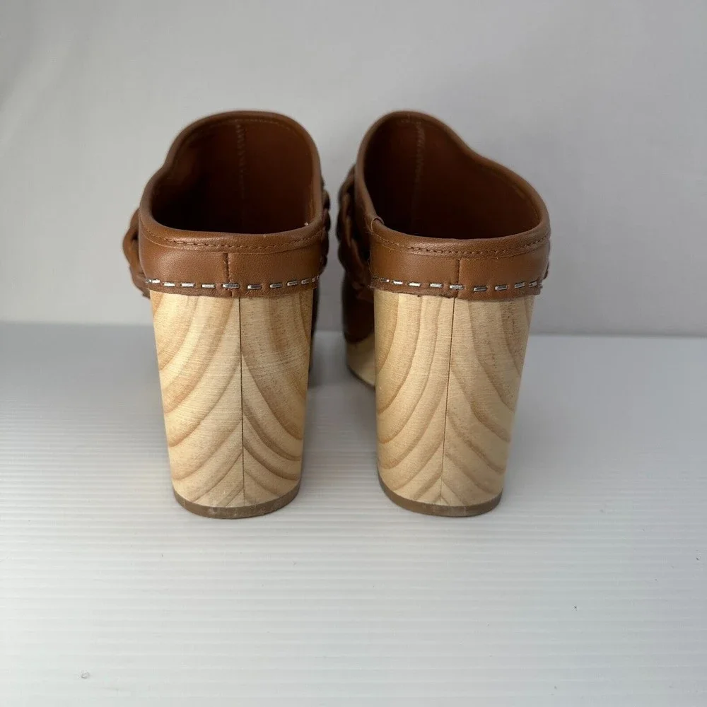 Dolce Vita Brown Braided Leather Clogs - Picture 4 of 9